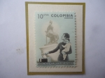 Stamps Colombia -  Derechos Políticos de la Mujer- Estatua de Policarpa Salavarrieta- Urna-Votos.