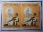 Stamps Colombia -  Derechos Políticos de la Mujer- Estatua de Policarpa Salavarrieta- Urna-Votos.