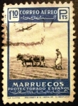 Stamps Spain -  Marruecos español. Paisajes y avión en vuelo