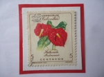 Stamps Colombia -  Anthuriom Andreanum- SOBREIMPRESO con:Aéreo y un Aeroplano- Sello de 5 Ctvos.Año 1961.