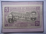Stamps Bolivia -  Centenario del Himno Nacional (1845-1945)-Benedetto Vincenti (Música y José de Sanjinés (Letra). 