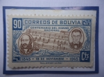 Stamps : America : Bolivia :  Centenario del Himno Nacional (1845-1945)-Benedetto Vincenti (Música y José de Sanjinés (Letra). 