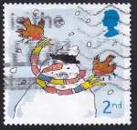 Stamps : Europe : United_Kingdom :  muñeco de nieve con petirrojos