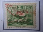 Stamps Bolivia -  Pro Caja Jubilaciones Comunicaciones-Símbolos de las Comunicaciones-Sobretasa:5Bs sobreBs3.Año 1955