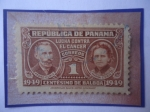 Sellos de America - Panam� -  Lucha contra el Cáncer- Pedro Curie - María Curie- Sello de 1 Centésimo de Balboa. Año 1949.