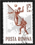 Stamps Romania -  Campeonato de Europa de voleibol, voleibol masculino y mapa de Europa