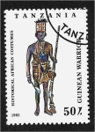 Stamps Tanzania -  Trajes africanos históricos. Guerrero guineano