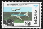Stamps Tanzania -  40 años de la Organización Internacional de Aviación Civil. Douglas DC-10, avión Boeing 737 y contro