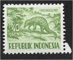 Stamps : Asia : Indonesia :  Fauna (1960). Sunda Pangolin (Manis javanica)