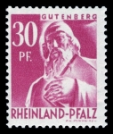 Sellos de Europa - Alemania -  Zona de ocupación francesa Renania Palatinado. 9 Estatua de Johann Gutenberg