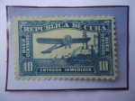 Sellos de America - Cuba -  Avión - Entrega Inmediata-Corrspondencia Especial- Sello de 10 Ctvs. Año 1935.
