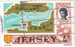 Stamps : Europe : Jersey :  MAPA Y REINA ISABEL II