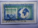 Stamps Italy -  Sello con Cuerno y Globo dentro de otro Sello- Cent. Primera Conferencia Postal Internacional 1963.