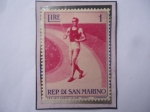 Stamps : Europe : San_Marino :  Atletismo - Serie: Eventos Deportivos en San Marino- Sello de 1 Lira de San Marino.