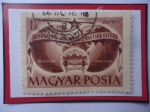 Stamps Hungary -  Congreso Sindical Mundial (Oct.24-1954)- Globos Terr. Puente y Parlamento en Budapest.