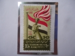 Sellos de Africa - Egipto -  Bandera de Yemen- Establecimiento de la Republica Árabe de Yemen (26.091962)- Mano con Antorcha. Sel