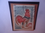 Stamps France -  Gallo Galo (Gallus domesticus)-Gallo Francés- Sello de 0,30 Franco Año 1965