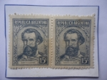 Stamps Argentina -  Martín Miguel de Güemes (1785-1821) Militar- Guerra de Independencia- Sello de 15 Ct- Año 1942/57