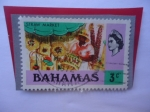Stamps : America : Bahamas :  Straaw Market-Queen Elizabeth II-Artesanía de Paja-Sello de 3Ct. Bahameños.Año 1971.