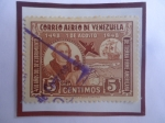 Stamps Venezuela -  450 Años del Descubrimiento (1498-1948)- Cristóbal Colón y Nativos- Galeón Santa María-Mapa.