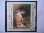 Stamps Bulgaria -  N. Petrov - Oleo: Chica bordando en tela.