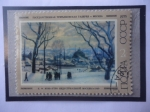 Stamps Russia -  URSS-Oleo:Mañana en Moscú Industrial- Pintor:Konstantin Fryodorich Yuon (1875-1958)- Centenario de s