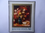 Stamps Hungary -  Mihály Munkácsy (1844-1900) Pintor Húngaro - Flores- Sello de 40 fillér, año 1977