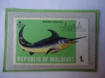 Stamps : Asia : Maldives :  Malkaira Herscheli - Blue Marlín Sello de 1 Laari Malasio, año 1973