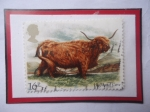 Stamps : Europe : United_Kingdom :  Ganados de tierra altas (Bos primigenius taurus)- Ganado Británico-Sello de 16 penique
