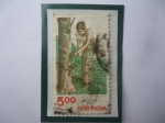 Stamps India -  Golpeteo de Goma - Extracción - Sello de 5,oo Rupia Indio, año 1980. 