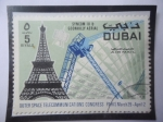 Stamps : Asia : United_Arab_Emirates :  Dubai-Torre Eiffel-Estación Goonhilly-Congreso de Telecomunicaciones del Espacio Ultraterrestre-Pari