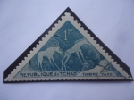 Stamps Chad -  Antílope-Grabados Rupestres Prehistóricos en las Montañas del Tibet-Sello 1FCFA-Áfica Central.