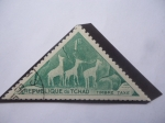 Stamps : Africa : Chad :  Antílope-Grabados Rupestres Prehistóricos en las Montañas del Tibet-Sello 1FCFA-Áfica Central.