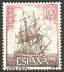 Stamps : Europe : Spain :  1606 - Homenaje a la Marina Española, Corbeta Atrevida