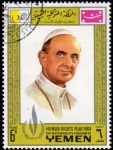 Stamps Yemen -  Año 1968 Derechos Humanos: Pablo VI
