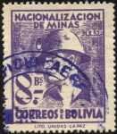 Stamps America - Bolivia -  Nacionalización de la industria minera. 1953 8 bolivianos