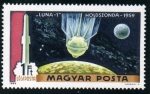 Stamps : Europe : Hungary :  De la Tierra a la Luna: Sonda Luna 1 URSS 1959