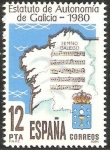 Sellos de Europa - Espa�a -  2611 - Estatuto de autonomía de Galicia, escudo, mapa e himno