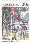 Stamps : Oceania : Australia :  Día de Australia 1979 - Izando la bandera
