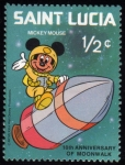 Stamps America - Saint Lucia -  10 Aniversario paseo lunar Mickey Mouse