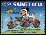 Stamps America - Saint Lucia -  10 Aniversario paseo lunar Mickey Mouse