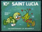 Stamps America - Saint Lucia -  10 Aniversario paseo lunar Donald Duck
