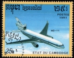 Sellos del Mundo : Asia : Camboya : 1991 Aviacion comercial MD 11