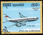 Sellos del Mundo : Asia : Camboya : 1991 Aviacion comercial IL 96