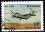 Sellos del Mundo : Asia : Uzbekistn : 1995 Transporte aereo: Kamov KA-22, helicopter