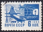 Stamps : Europe : Russia :  Avión Antonov AN-10A & satélite