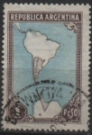 Sellos de America - Argentina -  Mapa mostrando l' Antartida