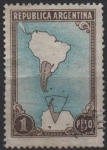 Stamps Argentina -  Mapa mostrando l' Antartida