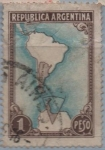 Stamps Argentina -  Mapa mostrando l' Antartida