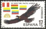 Stamps : Europe : Spain :  2778 - XV Anivº del Pacto Andino. Condor y banderas de los países del pacto